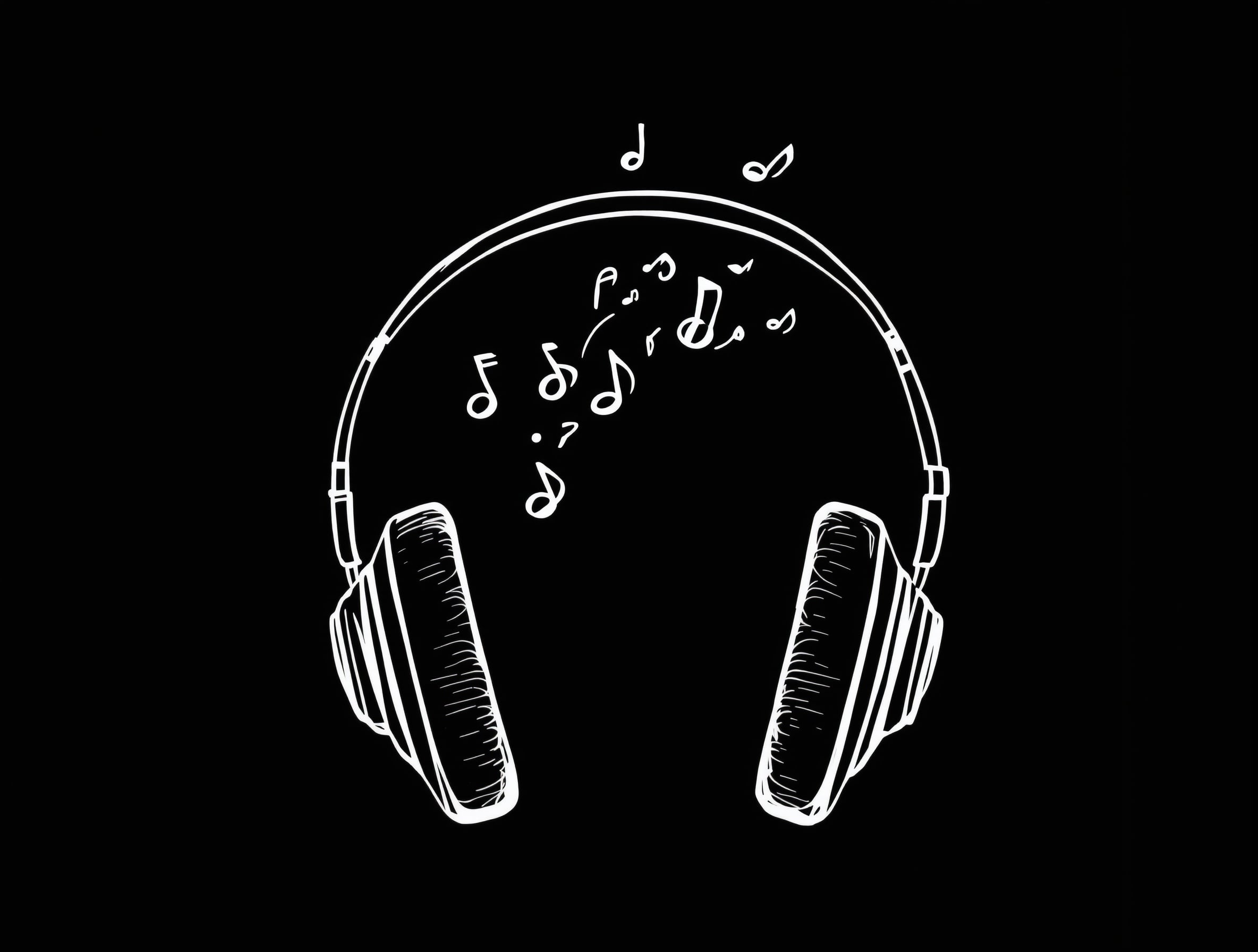 Headphones with music notes line art